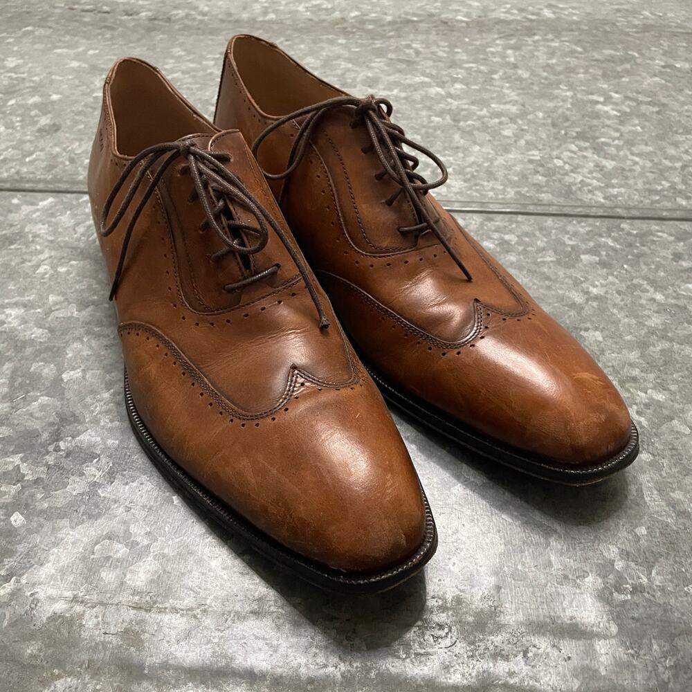 ECCO Brown Leather Wingtip Oxford Shoes 45 Extra Width 11 11.5 Classic Brogue